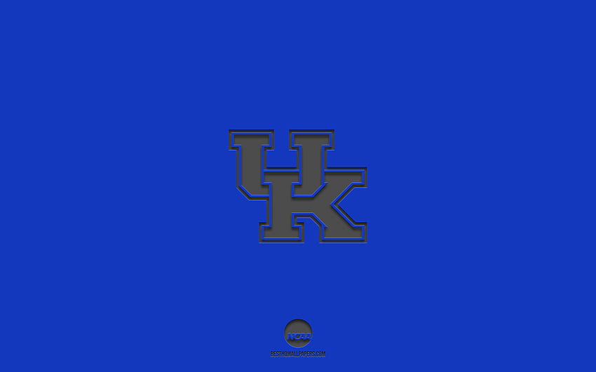 Kentucky Wildcats, син фон, отбор по американски футбол, емблема Kentucky Wildcats, NCAA, Kentucky, САЩ, американски футбол, лого Kentucky Wildcats HD тапет