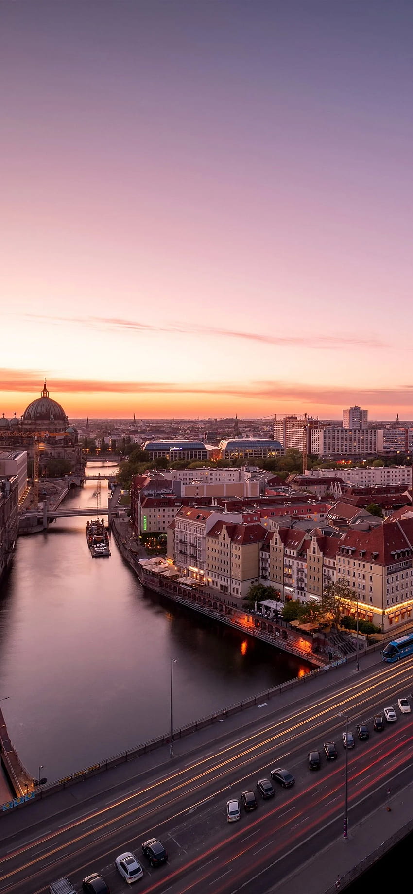 Berlin, Germany, city, bridge, river, cars, sunset, Berlin Germany HD phone wallpaper