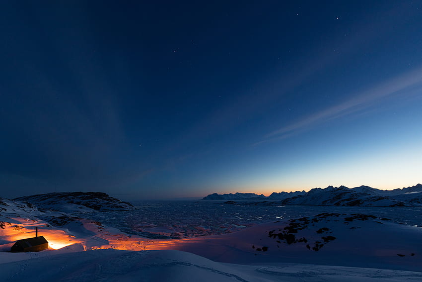Nieve, Naturaleza, Puesta de sol, Montañas, Hielo, Témpanos de hielo, Groenlandia, Kulusuk fondo de pantalla