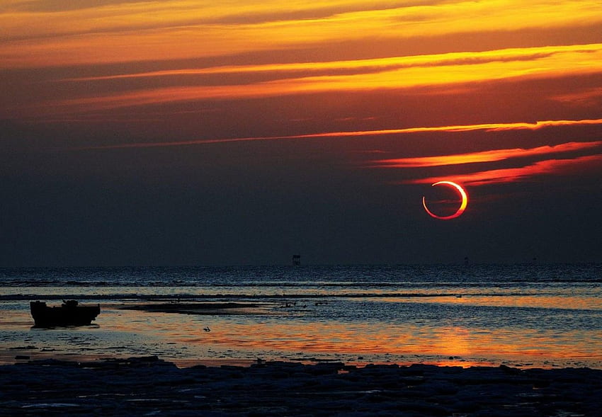 POR DO SOL, lua, sol, barco, mar, natureza fondo de pantalla