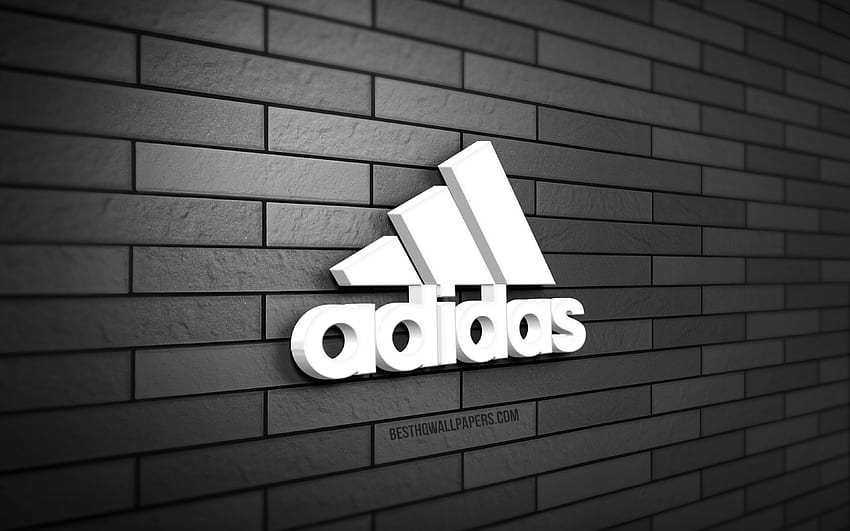 3D лого на Adidas, , сива тухлена стена, творчески, марки, лого на Adidas, 3D изкуство, Adidas HD тапет