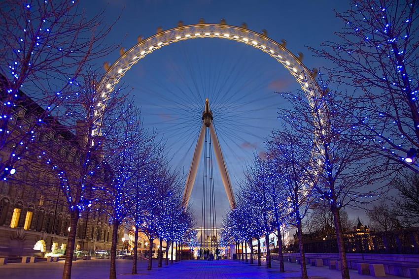 The Eye, Londra, blu, luci, ruota, cielo, gigante Sfondo HD