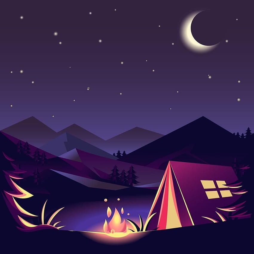 Nachtcamping. Pemandangan, Seni, Desain, minimalistisches Camping HD-Handy-Hintergrundbild