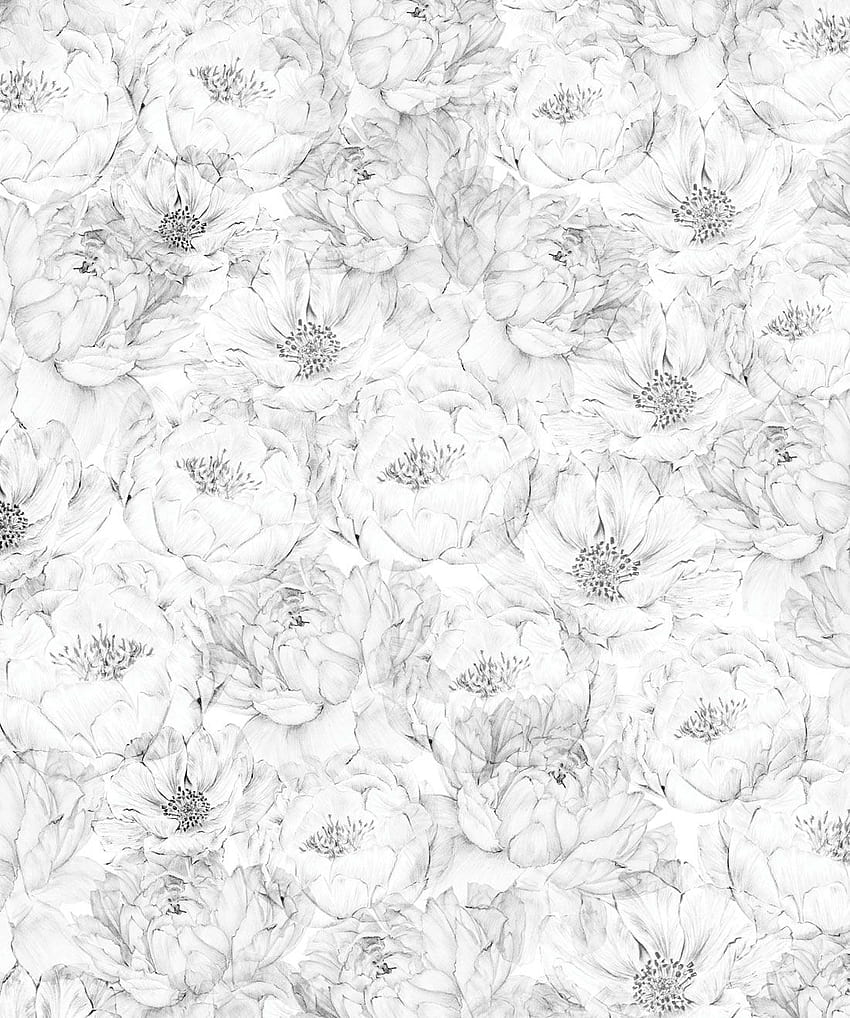 Peônias e anêmonas x2, para interiores sutis • Milton & King. Cinza floral, fazenda, cinza e branco, floral neutro Papel de parede de celular HD