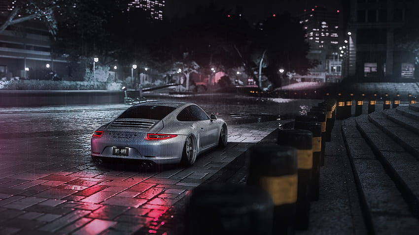 Porsche, Rain, Night, Cars, Car, Machine, Grey, Porsche Cayman S HD тапет