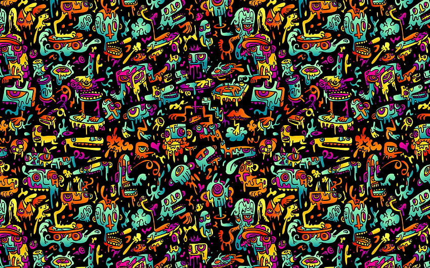 cartoon monsters pattern, abstract patterns, background with monsters, creative, monsters textures, cartoon monsters background, monsters patterns for with resolution . High Quality HD wallpaper