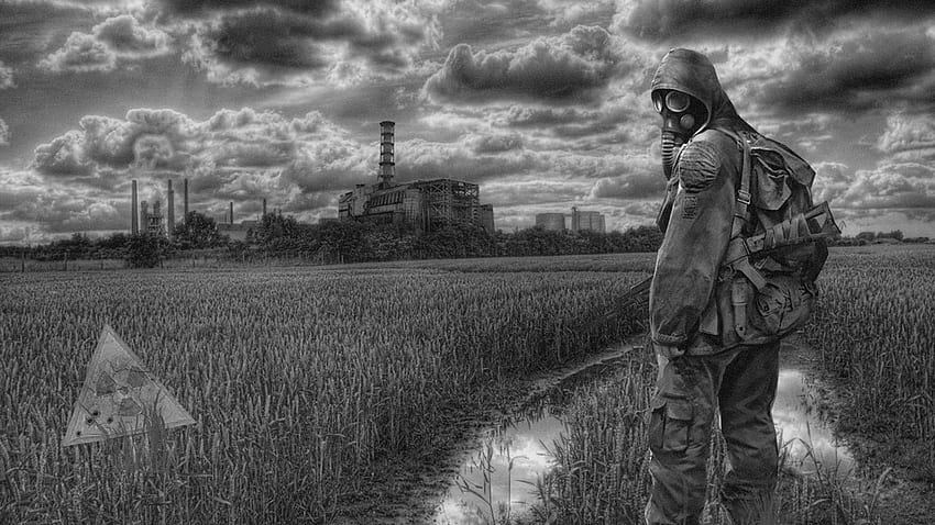 stalker gas mask black and white, Background HD wallpaper