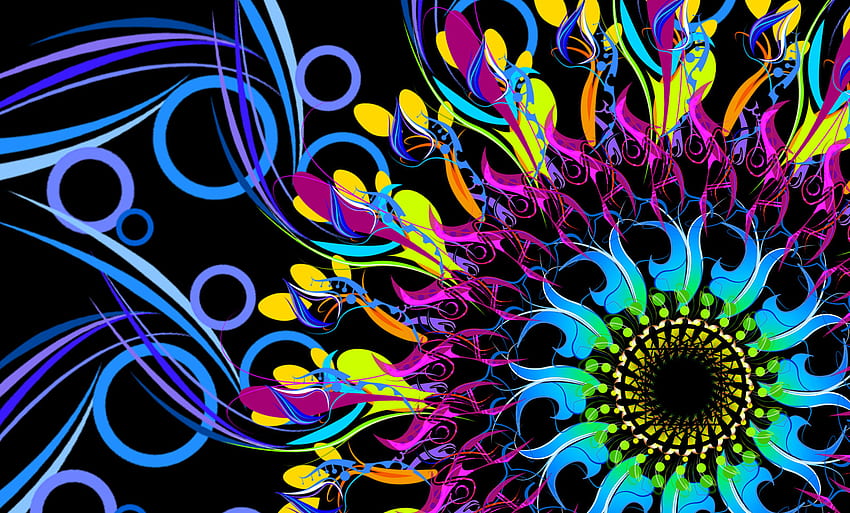 neon flower , psychedelic art, fractal art, pattern, graphic design, purple, Psychedelic Flowers HD wallpaper