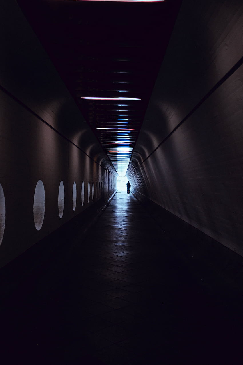 Dark, Shine, Light, Silhouette, Corridor, Tunnel HD phone wallpaper