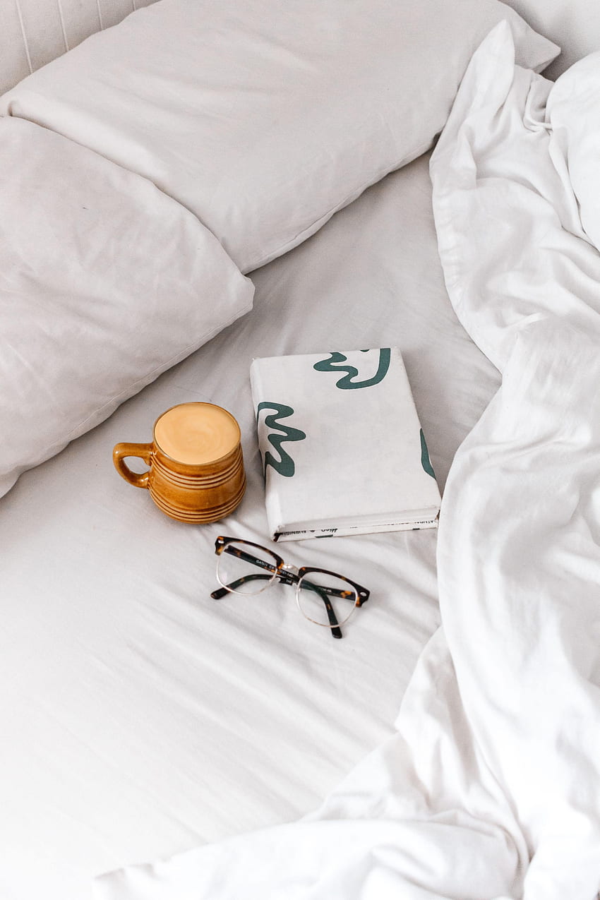 Coffee, , , Cup, Book, Bed, Glasses, Spectacles HD phone wallpaper