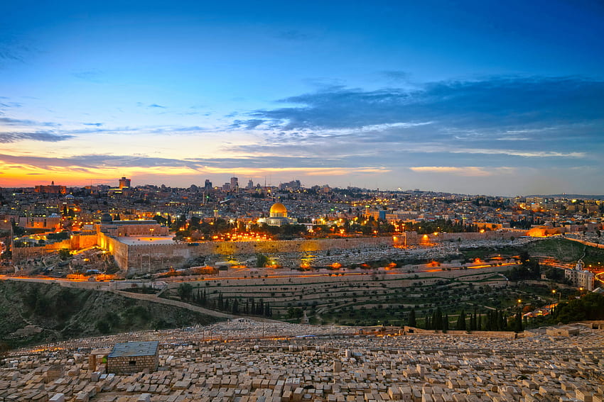 Israel Houses Sky R Night Йерусалим Cities ., Нов Йерусалим HD тапет