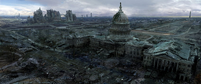 Fallout sanatı [] : Geniş ekran. Amerika'nın Çöküşü, Kıyamet Sonrası, Kıyamet Sonrası, Bina Çöküşü HD duvar kağıdı