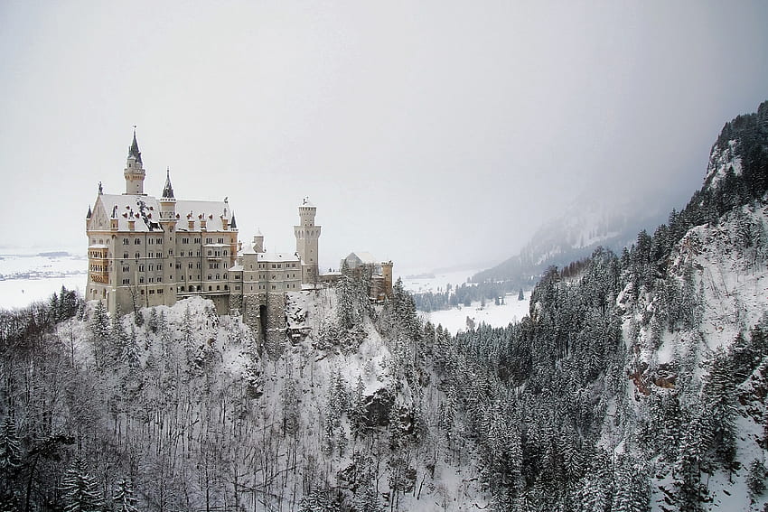 노이슈반슈타인 성, 독일, 중세, 독일, 성, 눈, 겨울의 겨울 HD 월페이퍼