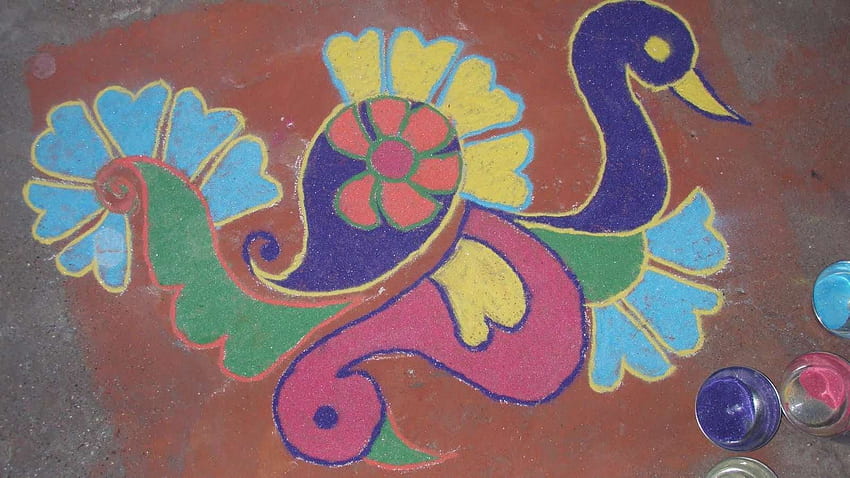 Pavo Real Simpal Rangoli .jpeg (1600×900). Arte Rangoli, diseño de pájaro pavo real fondo de pantalla