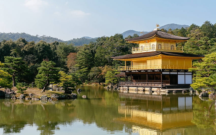paviliun emas kyotos, arsitektur, kesenangan, rumah, sejuk, hutan, danau Wallpaper HD