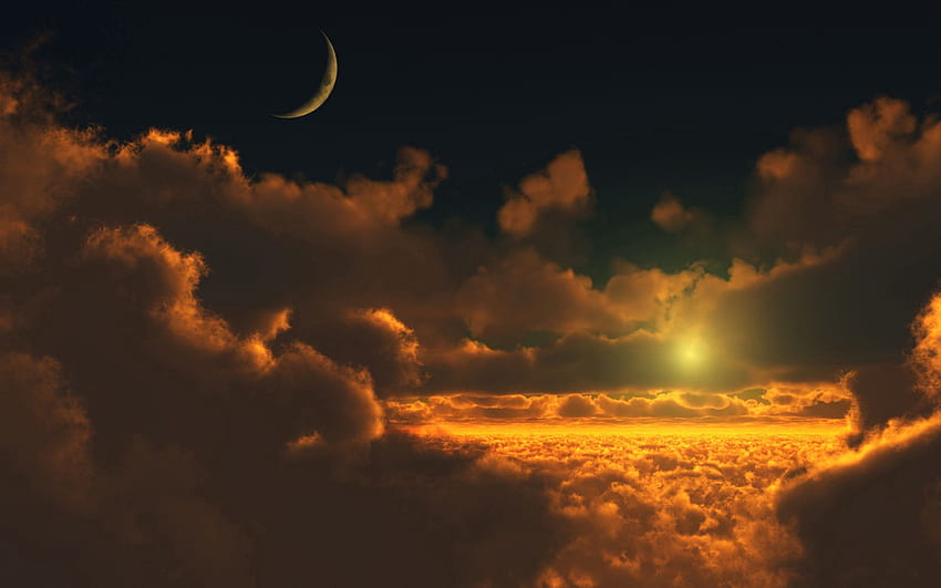 ธรรมชาติ ดวงอาทิตย์ เมฆ ดวงจันทร์ ความสูง วอลล์เปเปอร์ HD