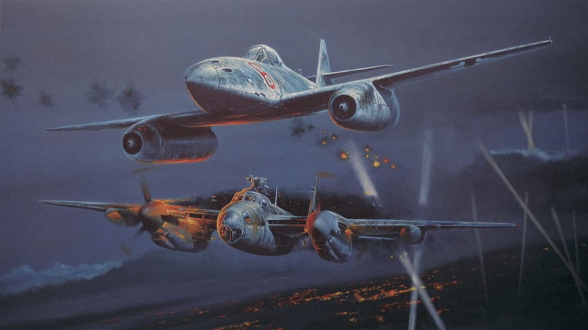 アート, 戦争, メッサーシュミット Me 262, デ・ハビランド モスキート, 夜間戦闘機, 第二次世界大戦 高画質の壁紙