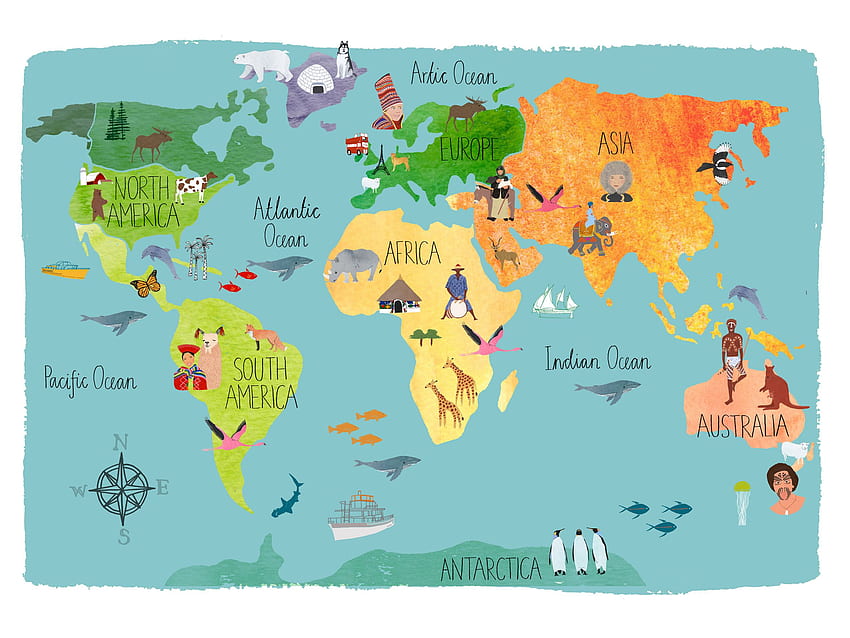 Carte du monde pour les enfants, carte de l'Australie Fond d'écran HD