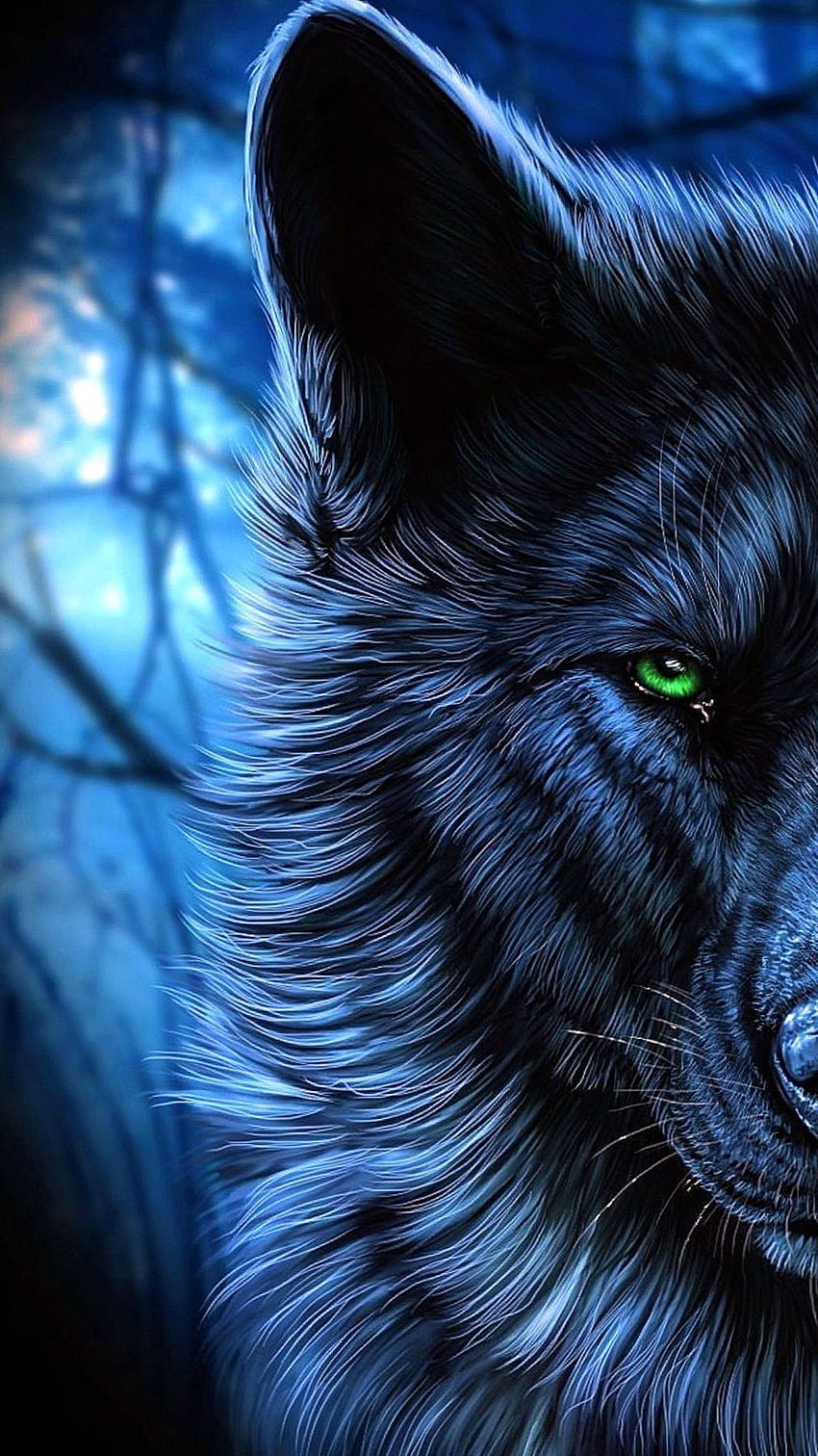 หมาป่าสีดำกับหมาป่าตาสีฟ้า .pro, Neon Blue Wolf วอลล์เปเปอร์โทรศัพท์ HD