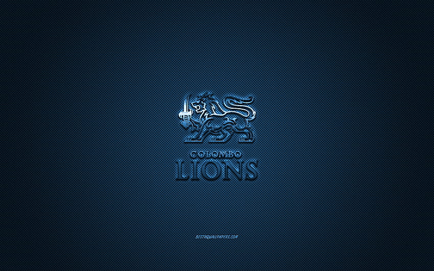 Colombo Lions, Indian american football club, blue logo, blue carbon fiber background, EFLI, american football, Elite Football League of India, Colombo, India, Colombo Lions logo HD wallpaper