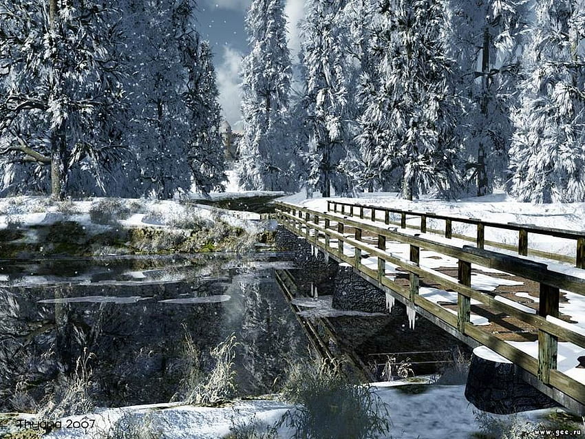 Salju beristirahat di pohon, seni digital, indah Wallpaper HD