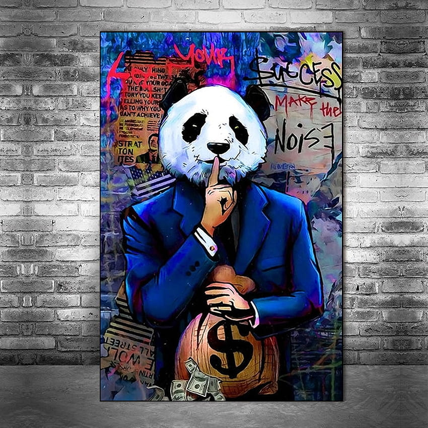 Dollars Suit Panda Graffiti Wall Art Posters and Prints for Office Living Room Home Decor Canvas print Paintings HD-Handy-Hintergrundbild