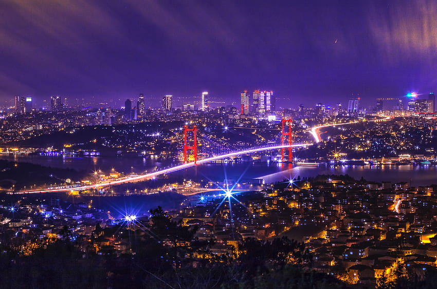 City Lights, Cities, View From Above, Night City, Bridge, Turkey HD wallpaper