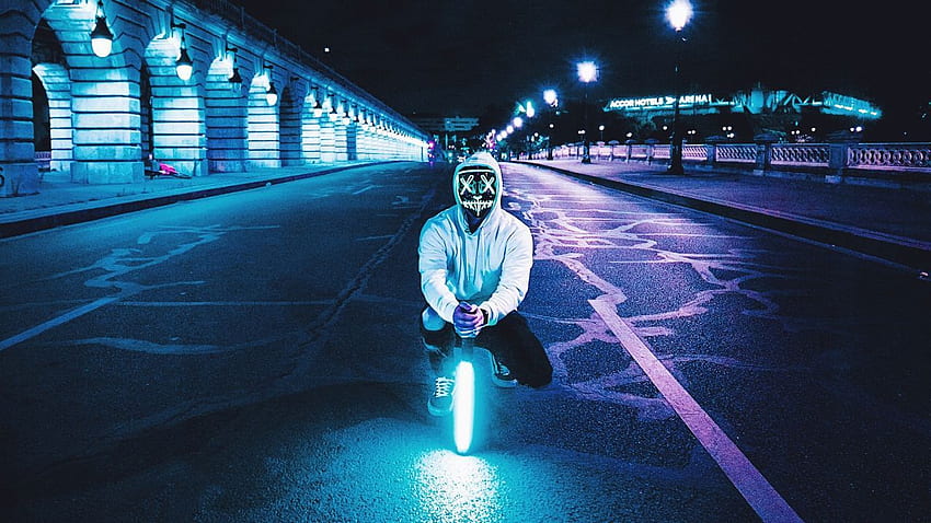 Maska LED, miecz świetlny, neon, anonim, grafika Tapeta HD