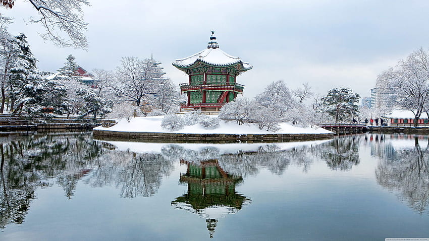 Дворецът Gyeongbok, Южна Корея, зимен ултра фон за U TV : и ултраширок и лаптоп : таблет : смартфон HD тапет