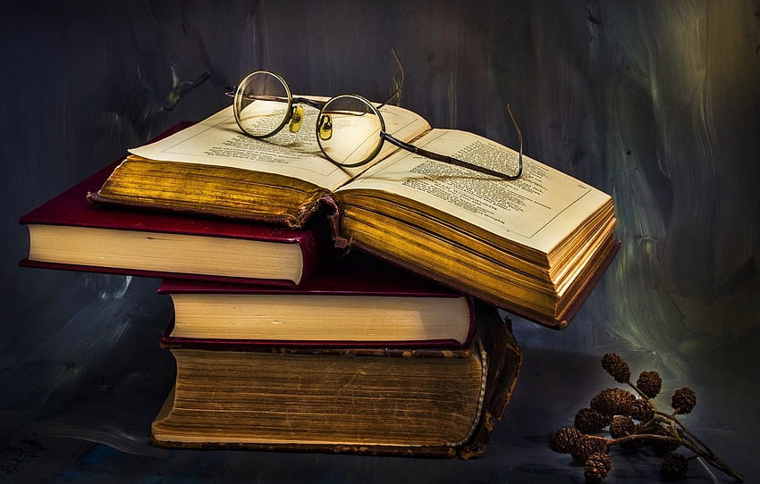 books, glasses, alder, A pile of knowledge HD wallpaper