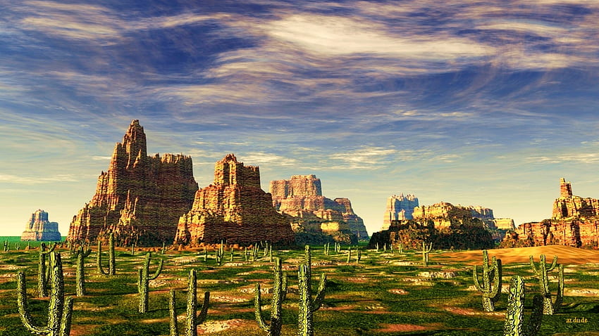 Prärie, Gras, Mountian, Kaktus HD-Hintergrundbild