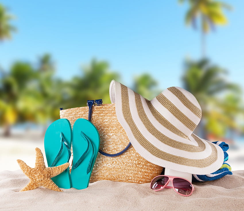 Vacanze estive, accessori, estate, vacanze, spiaggia Sfondo HD