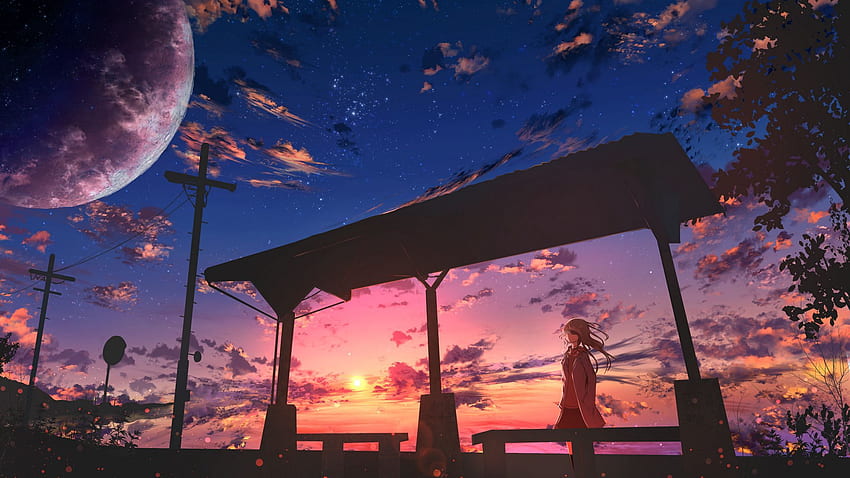 girl, twilight, clouds, anime ultrawide monitor background HD wallpaper