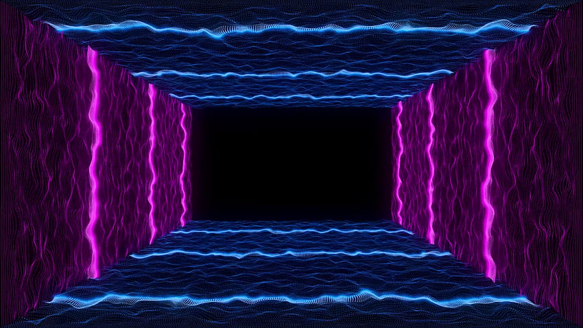 Retro futuristisches abstraktes Neon-Outro. 80er Jahre Vintage VHS Tape Style Partikellandschaft VJ Motion. Digitales Arcade-Videospiel Sci-Fi-Gitter verblasst isoliert, Neon-80er-Zukunft HD-Hintergrundbild