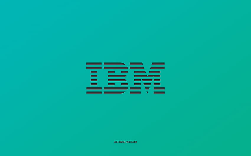 IBM のロゴ、青緑色の背景、スタイリッシュなアート、ブランド、エンブレム、IBM、青緑色の紙のテクスチャ、IBM のエンブレム 高画質の壁紙