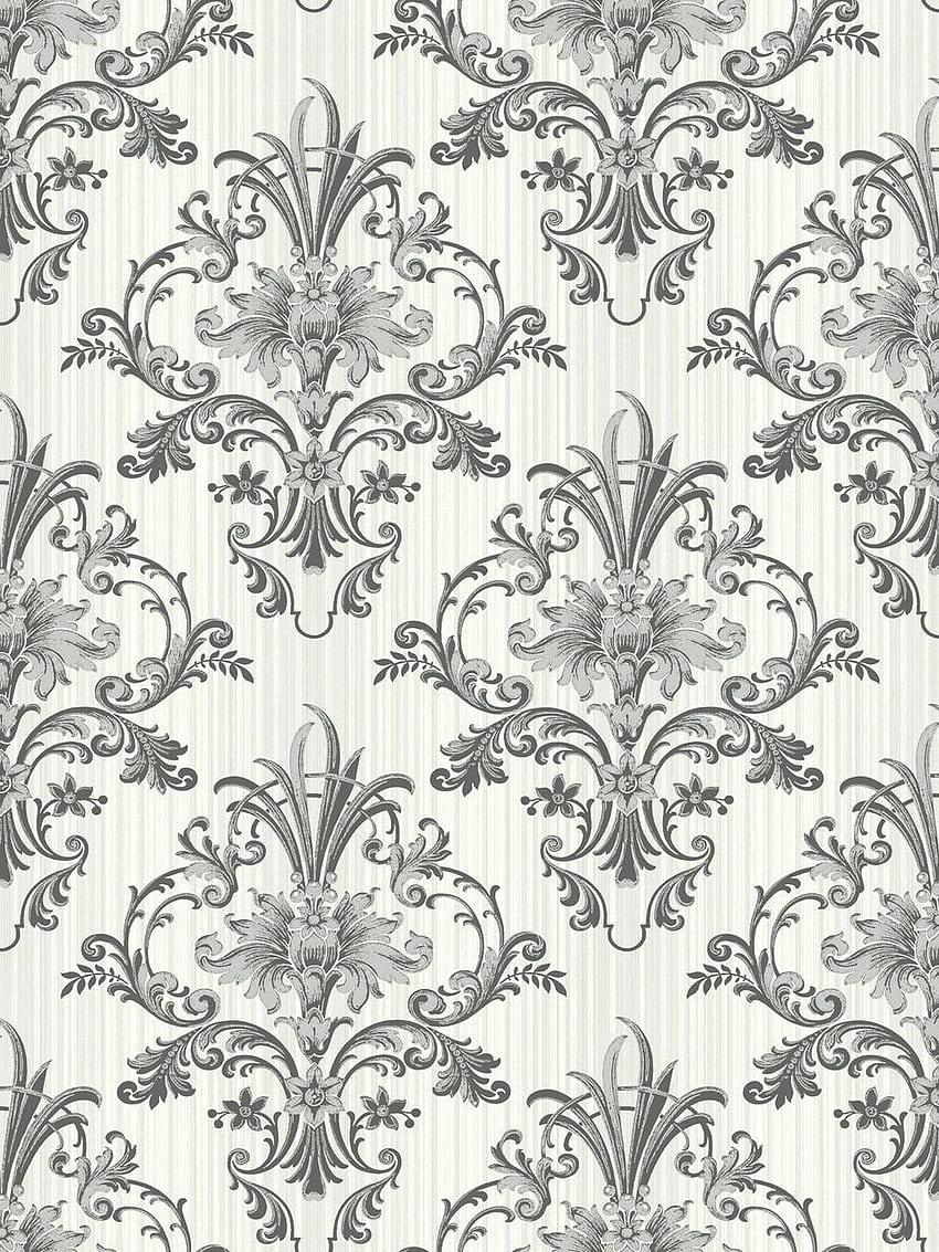 Fancy Damask in Black & White ET40810 from Wallquest - The Savvy Decorator, Black and Cream Damask HD phone wallpaper