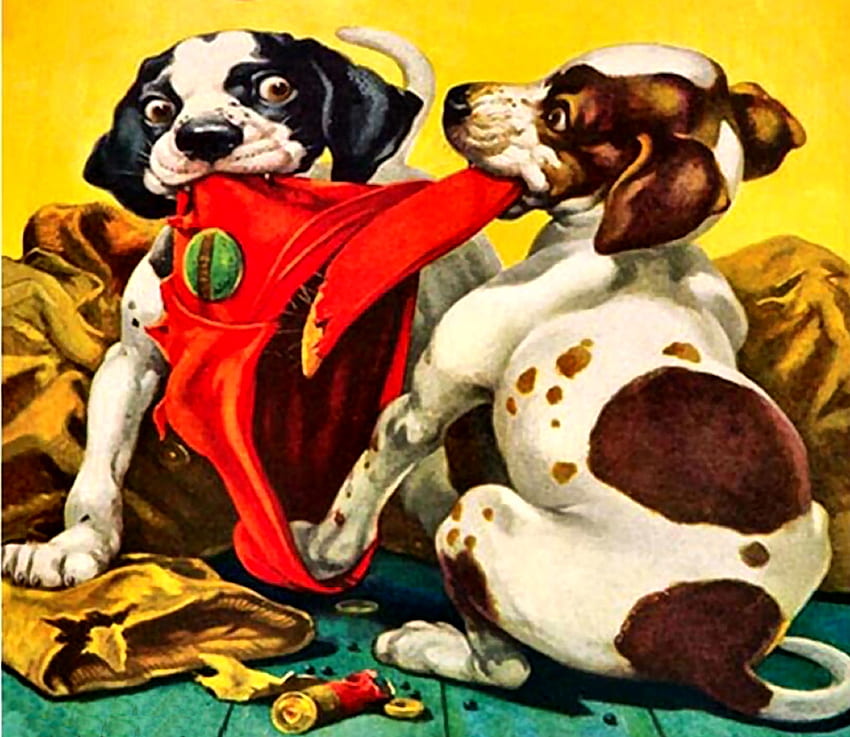 Puppy War - Dogs F, animale, arte, cani, bellissimo, illustrazione, opere d'arte, schermo panoramico, pittura, animali domestici, canino, cappello Sfondo HD