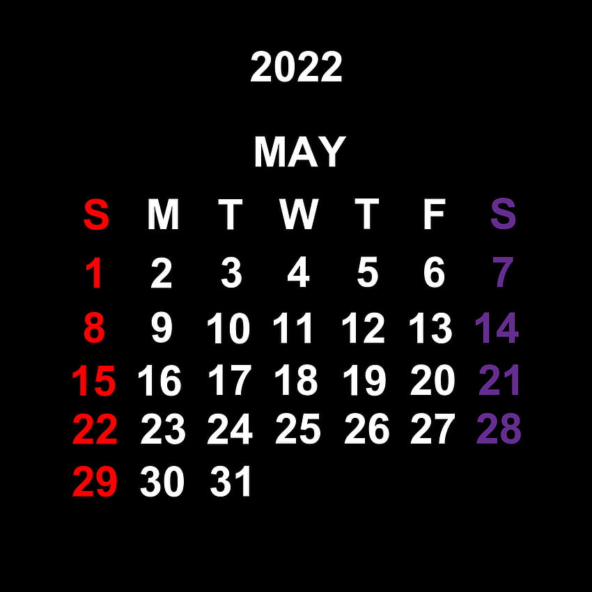 Maio de 2022, design de modelo de calendário sobre fundo preto. A semana começa no domingo. 4533030 Arte vetorial em Vecteezy, calendário de maio de 2022 Papel de parede de celular HD