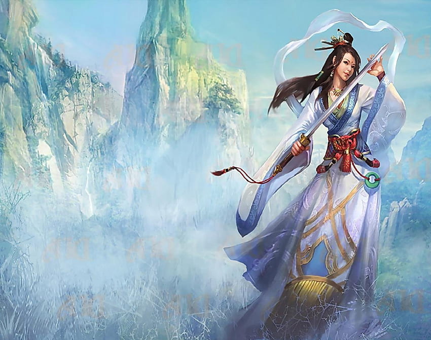 Wanita Fantasi, Pedang, Kabut, Wanita, Pegunungan, Fantasi Wallpaper HD
