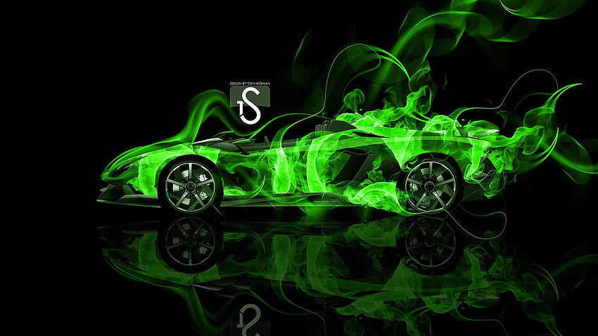 Flamme verte, Lamborghini en feu Fond d'écran HD