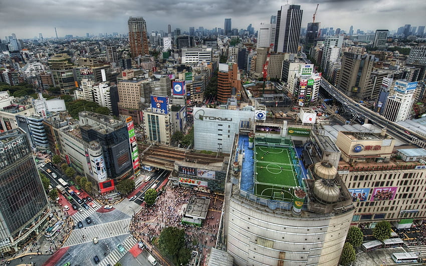 Städte, Menschen, Häuser, Fußball, Straße, Feld, Megapolis, Megalopolis, Japan, rechts, Dach, Dächer, Menschenmenge, Tokio, Menschenmassen HD-Hintergrundbild