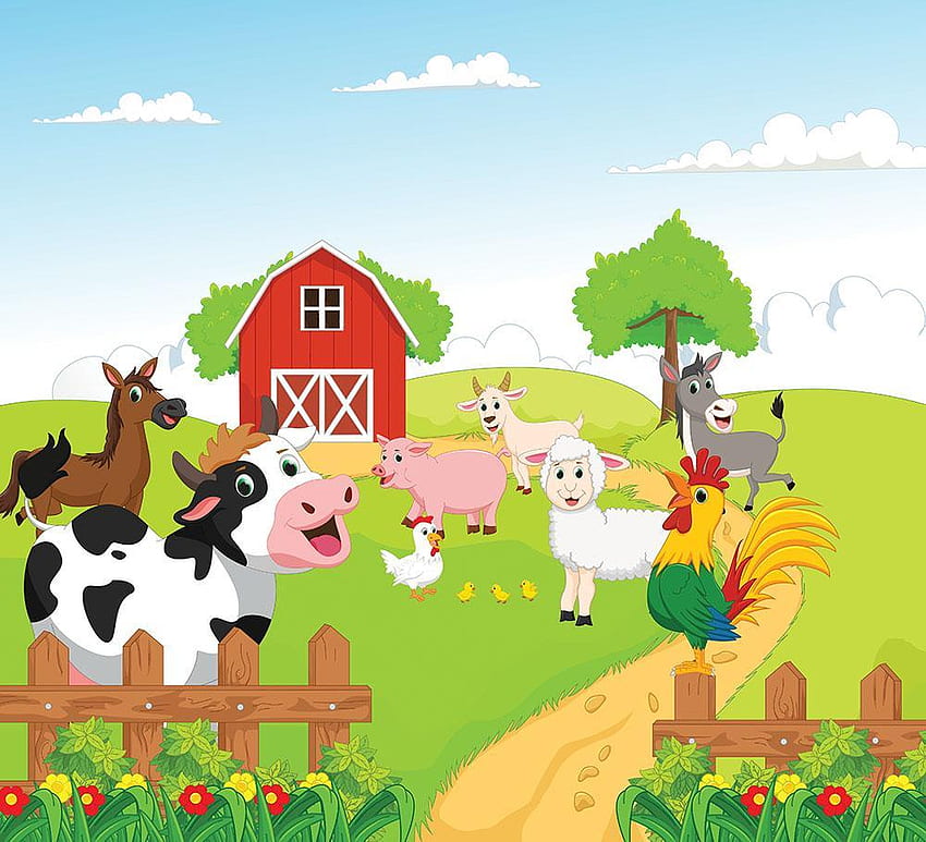 Fazenda de animais, desenhos animados de celeiro papel de parede HD