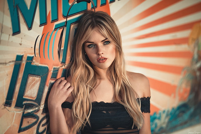 Leaning to wall, blonde, woman, model, beautiful HD wallpaper