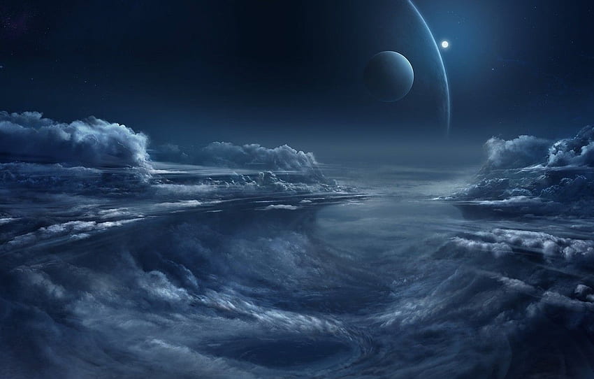 fantasia céu noite nuvens planetas artista arte digital obra de arte Fantasia arte ilustração Chris Goff for seção фантастика papel de parede HD