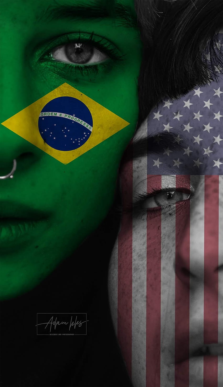 Bendera Brasil dan Amerika Serikat di wajah gadis-gadis, Negara Brasil wallpaper ponsel HD