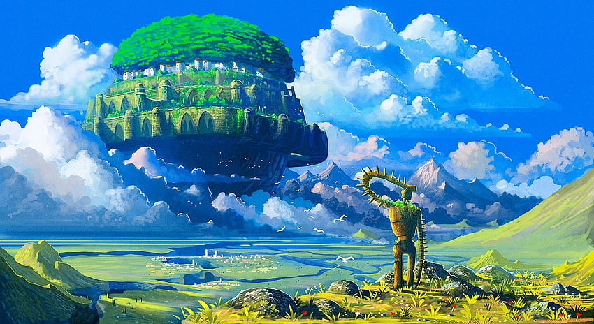 anime, Castle in the Sky, robot, Studio Ghibli, floating island HD wallpaper