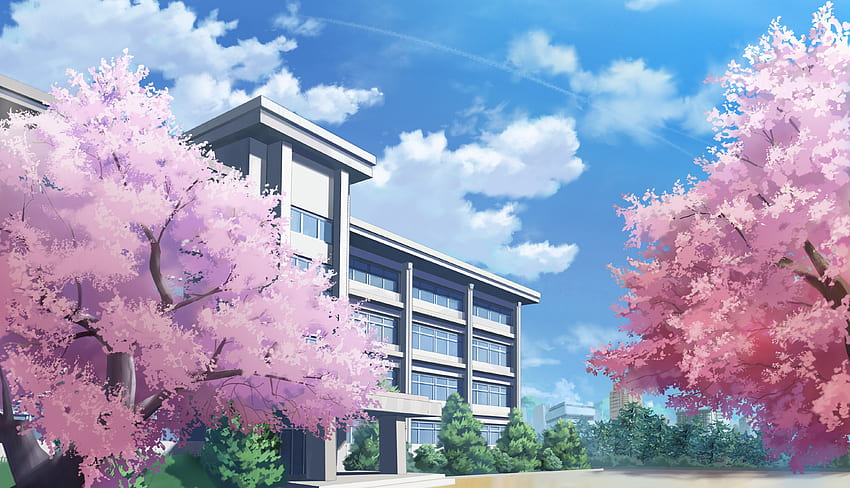 Sakura Blossom, Anime School, Building, Clouds - Resolution:, Anime School  Building HD wallpaper | Pxfuel