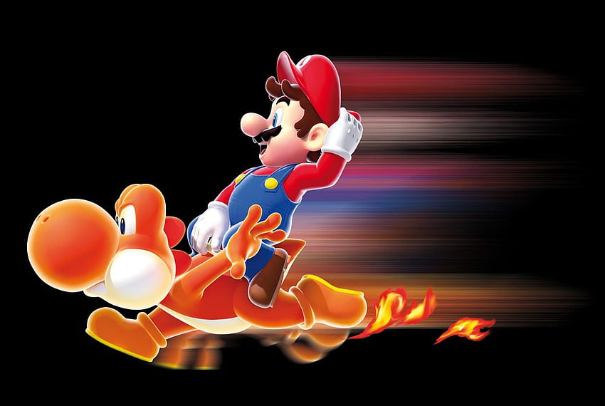 Mario on Fire Yoshi, yoshi, mario, red, fire yoshi, video game Wallpaper HD