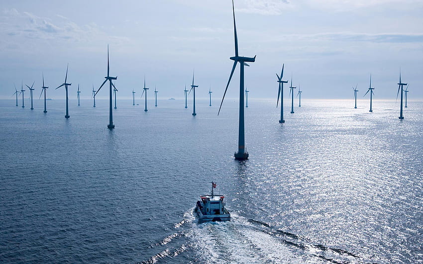 Turbine eoliche offshore, energia sostenibile Sfondo HD
