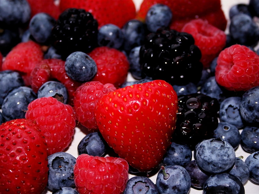 Frutas, Comida, Morango, Mirtilos, Bagas papel de parede HD